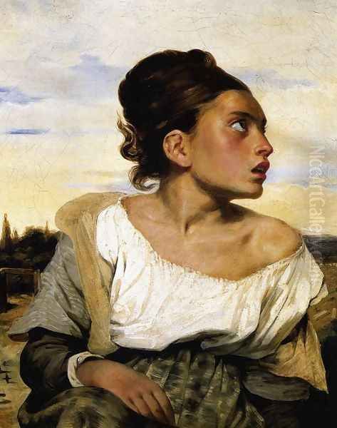 Girl Seated in a Cemetery 1824 Oil Painting by Eugene Delacroix