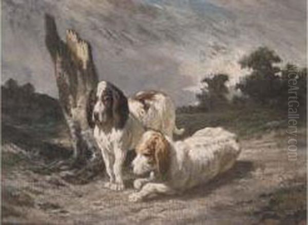 Deux Chiens De Chasse Oil Painting by Evariste Luminais