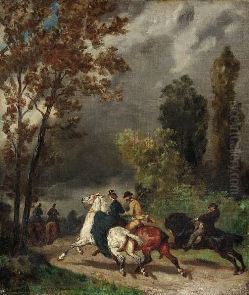 An Afternoon Ride Oil Painting by Evariste Luminais