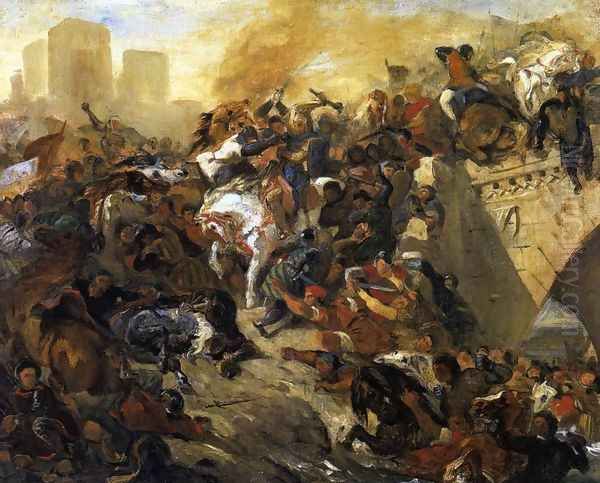 The Battle of Taillebourg (draft) 1834-35 Oil Painting by Eugene Delacroix