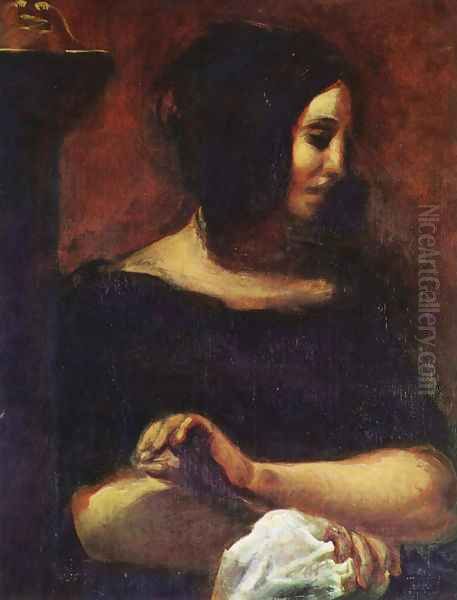 Portrait of George Sand Oil Painting by Eugene Delacroix