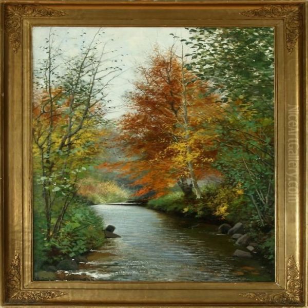 Autumn Forest At A Stream Oil Painting by Emil Carl Lund