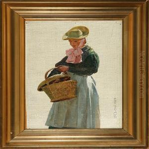 Young Woman With A Basket Oil Painting by Frederick Christian Lund