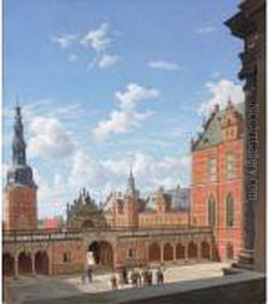 Frederiksborg Slot (frederiksborg Castle) Oil Painting by Frederick Christian Lund