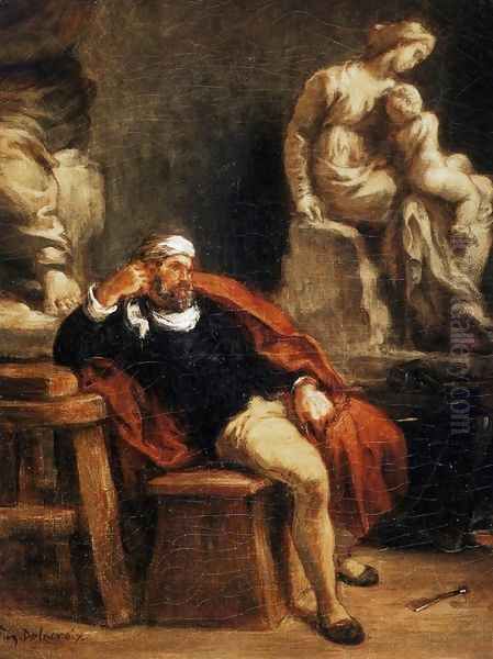 Michelangelo in his Studio 1849-50 Oil Painting by Eugene Delacroix