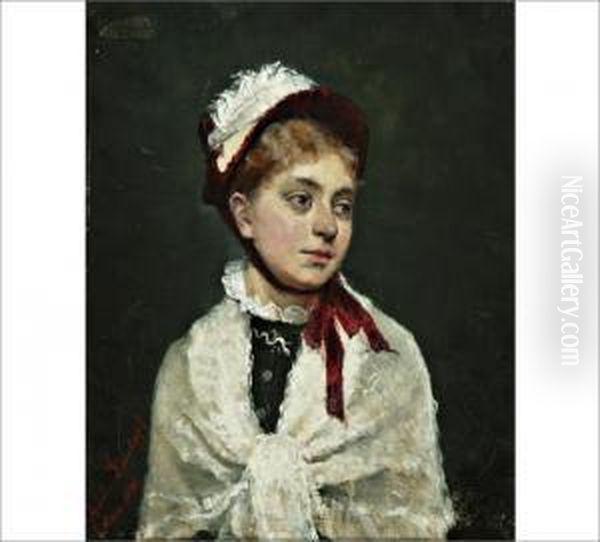 Portrait Of A Young Woman Oil Painting by Amelia H. Lundahl