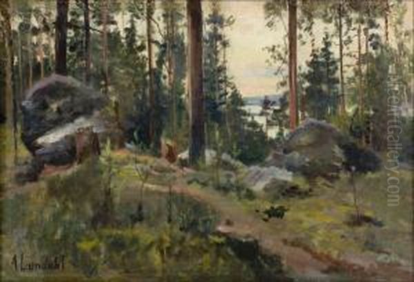 Metsamaisema. Oil Painting by Amelia H. Lundahl