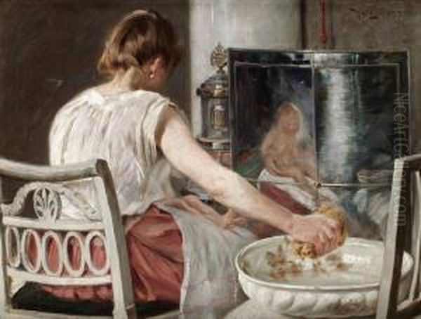 Morgontoilette Oil Painting by Robert Lundberg