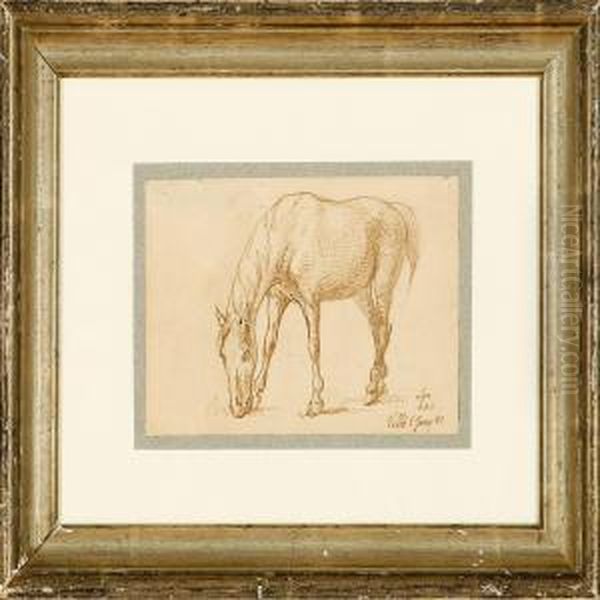 A Grazing Horse Oil Painting by Johan Thomas Lundbye