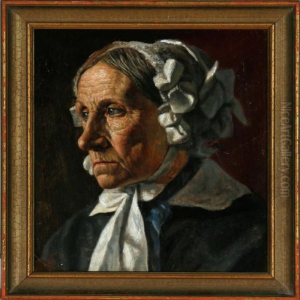 Aunt Gunnersen Inkalundborg Oil Painting by Johan Thomas Lundbye