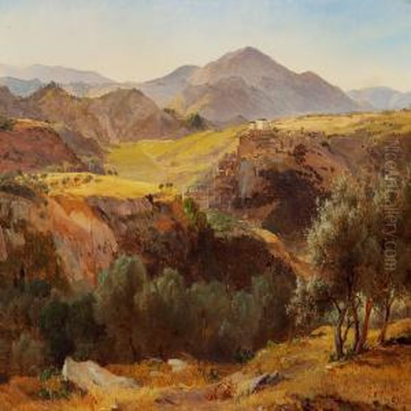 Italian Mountainscenery Oil Painting by Anders Christian Lunde