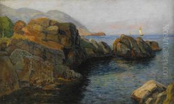 Roda Hallar Vid Ablahamnsstigen - Motiv Fran Kullahalvon Oil Painting by Justus Lundegard