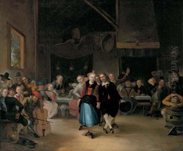 A Wedding Dance In A Tavern Oil Painting by Gerrit Lundens