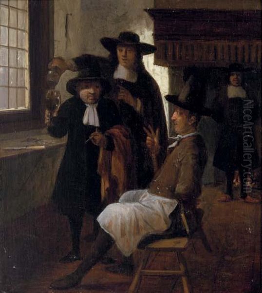 Townsfolk Drinking And Smoking In An Inn Oil Painting by Gerrit Lundens