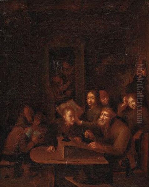 A Schoolroom Oil Painting by Gerrit Lundens