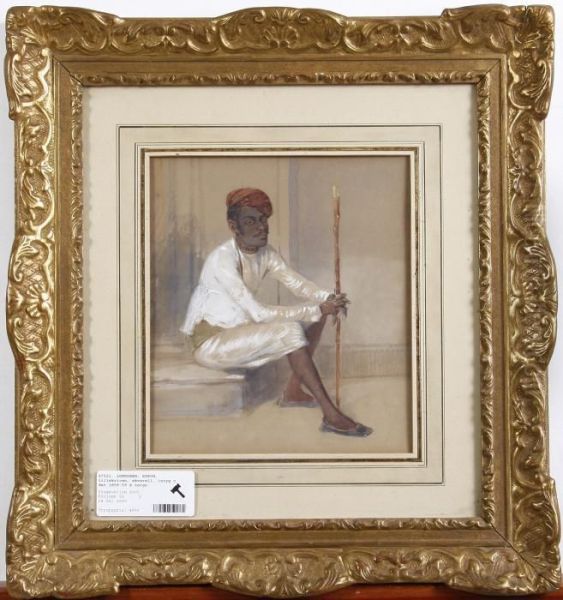 Motiv Av Sittande Indisk Man Med Turban Och Kapp. Bildstorl Oil Painting by Egron Sellif Lundgren