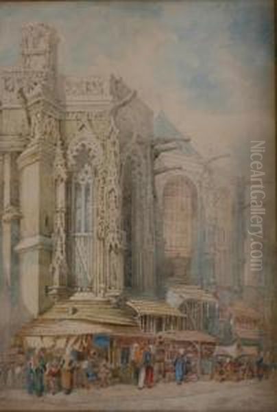 Caen,vieux Marche Pres De L'eglise Saint Sauveur Oil Painting by Egron Sellif Lundgren