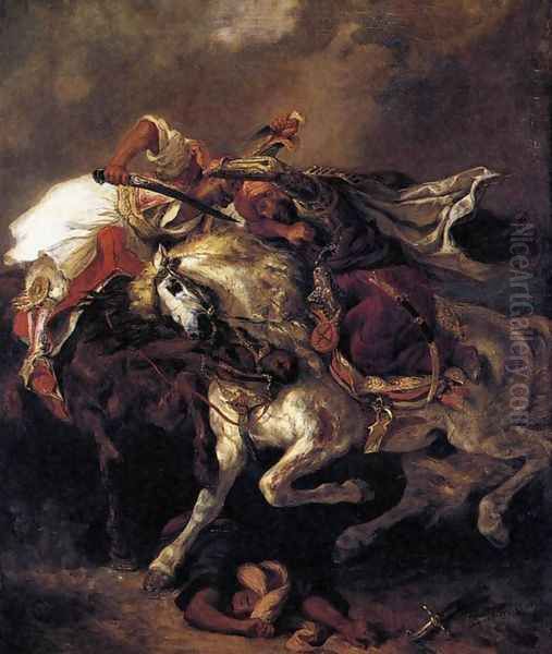 Combat of the Giaour and the Pasha Oil Painting by Eugene Delacroix