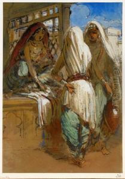 Sikh-kvinnor I Basaren - Indien Oil Painting by Egron Sellif Lundgren