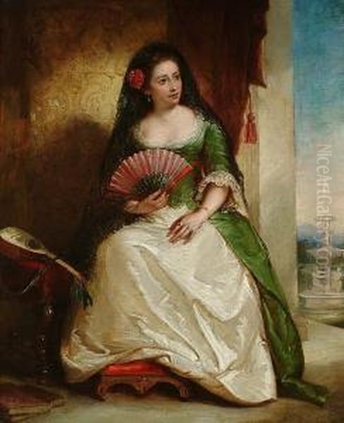 Spanish Girl With Fan Oil Painting by Egron Sellif Lundgren