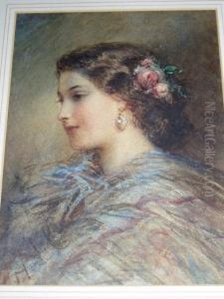 Portrait Of A Young Girl With Flowers In Her Hair Oil Painting by Egron Sellif Lundgren