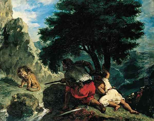 The Lion Hunt in Marocco Oil Painting by Eugene Delacroix