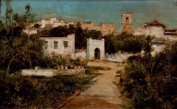 Jardin De La Huerta, Granada Oil Painting by Jose Lupianez y Carrasco