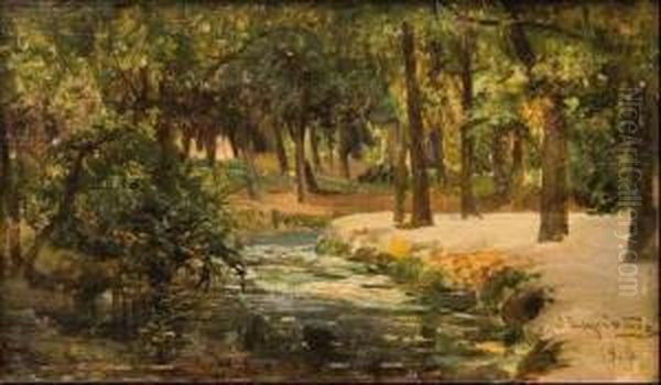 Bosque Con Rio Oil Painting by Jose Lupianez y Carrasco