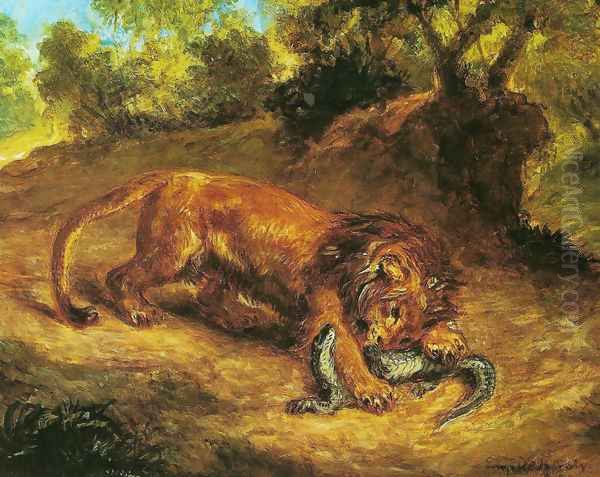 The lion and the caiman Oil Painting by Eugene Delacroix