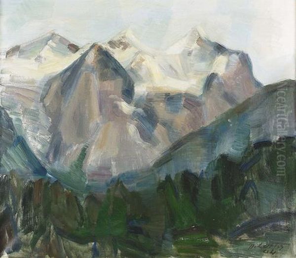 Blick Auf Well- Und Wetterhorn. Oil Painting by Oskar Wilhelm Luthy