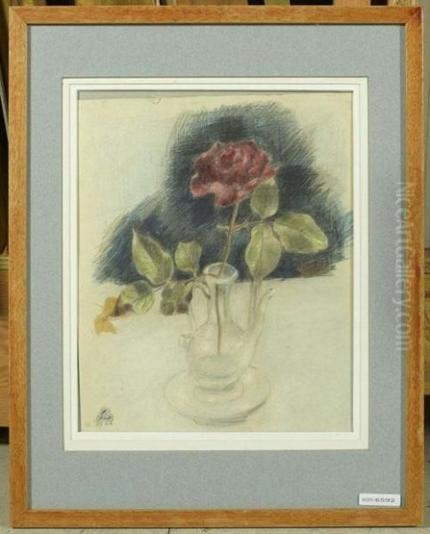 Stilleben Mit Rose. 1923. Oil Painting by Oskar Wilhelm Luthy