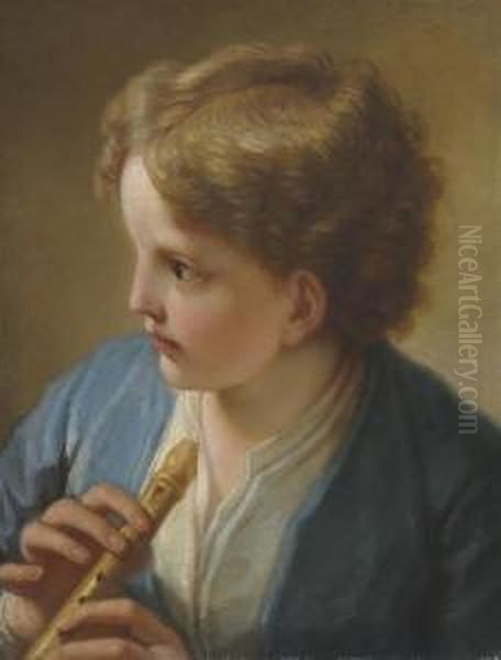 A Young Boy With A Flute Oil Painting by Benedetto Luti