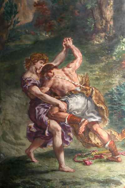 Jacob fights with a man of the sky Oil Painting by Eugene Delacroix