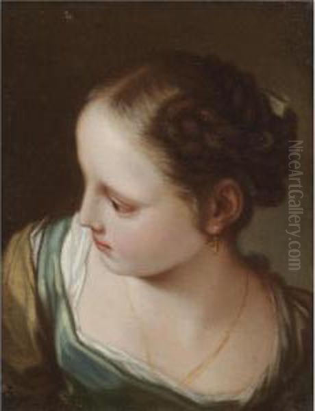 Portrait Of A Young Girl, Head And Shoulders, Possibly The Artist's Daughter Oil Painting by Benedetto Luti