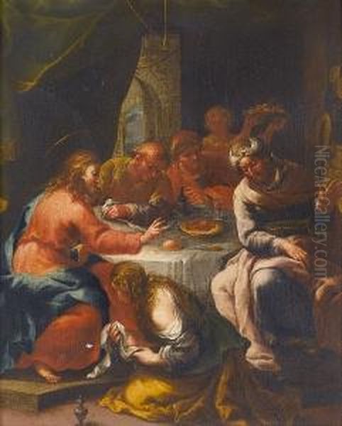 Christ In The House Of Simon The Pharisee Oil Painting by Benedetto Luti