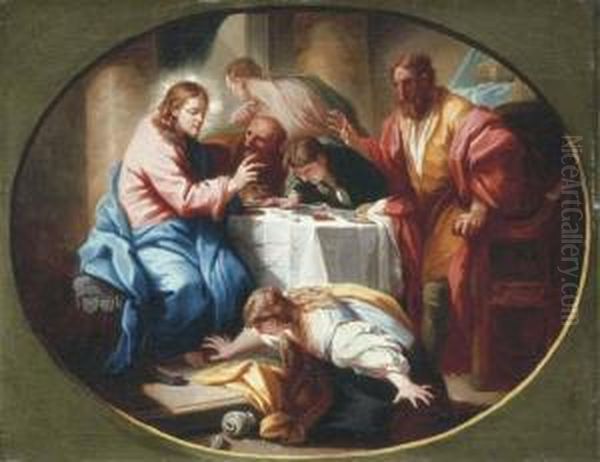 Christ In The House Of Simon The Pharisee, In A Feigned Oval Oil Painting by Benedetto Luti