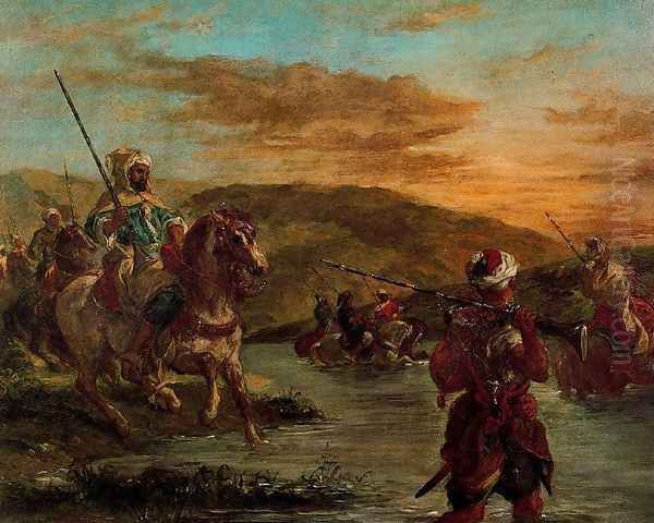 Crossing a stream in Morocco Oil Painting by Eugene Delacroix