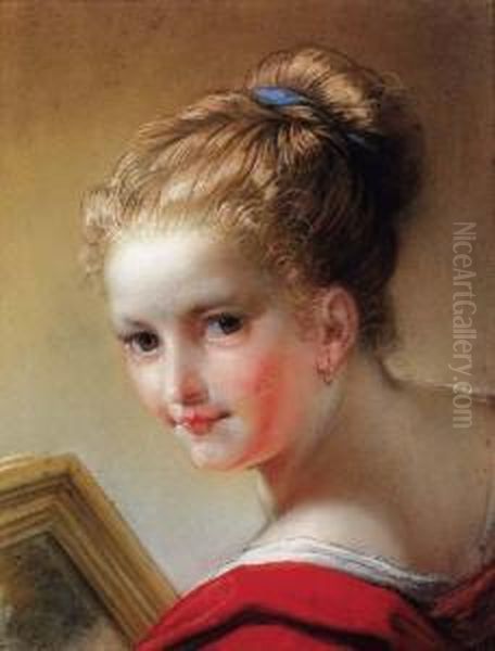 Portrait Of A Young Girl Wearing A Red Dress Oil Painting by Benedetto Luti