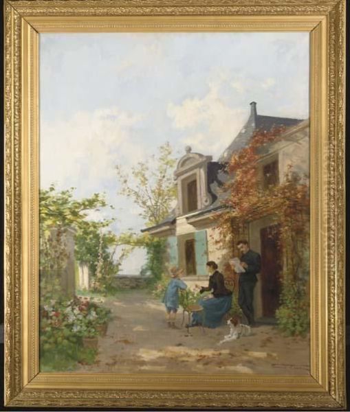 Scene Familiale A La Campagne Oil Painting by Fernand Lutscher