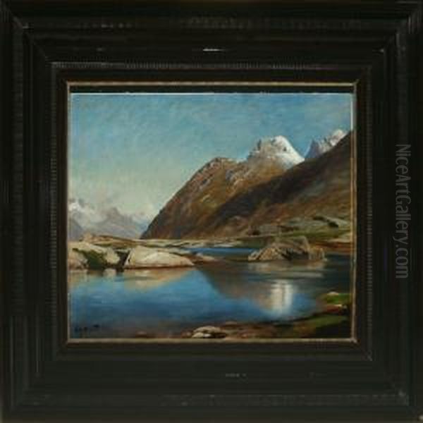 Mountain Lake Oil Painting by Ascan Lutteroth