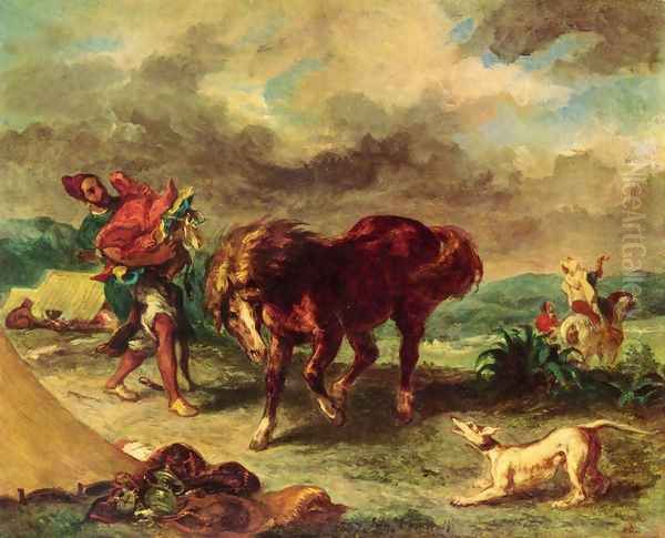 The Maroccan and its horse Oil Painting by Eugene Delacroix