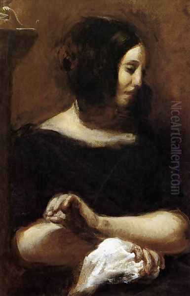 George Sand Oil Painting by Eugene Delacroix