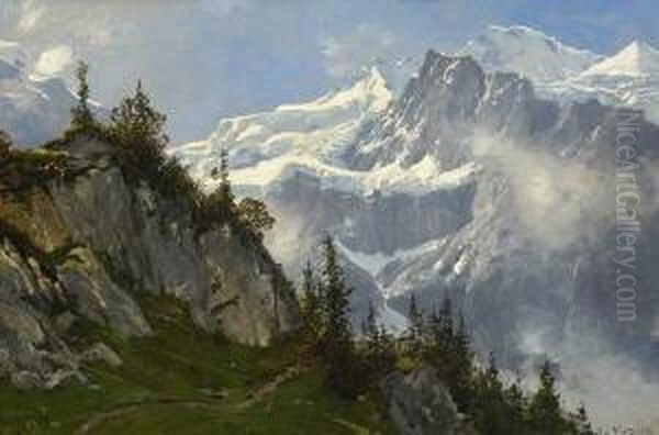 Blick Von Der Wengeneralp Auf Das
 Jungfraumassiv. Oil Painting by Ascan Lutteroth