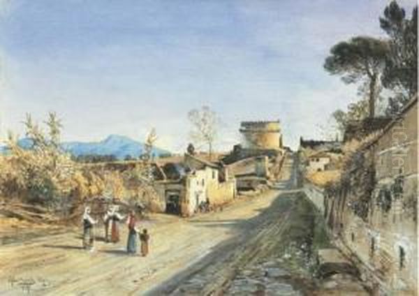 Roma, L'appia Antica Alla Tomba Di Cecilia Metella Oil Painting by Ascan Lutteroth