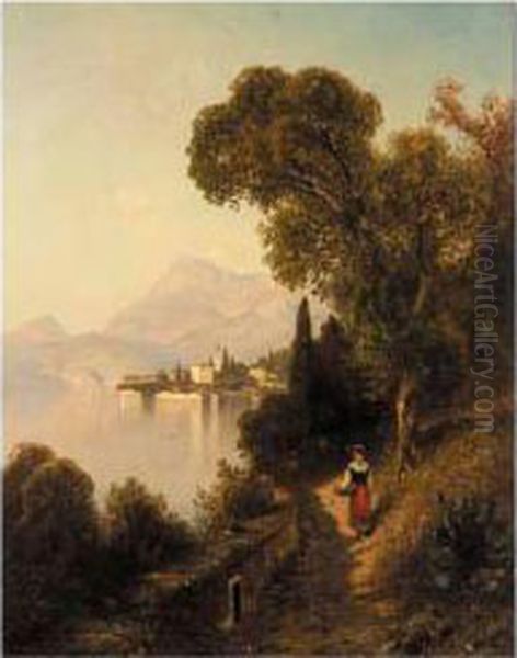 A Stroll By The Lake Oil Painting by Ascan Lutteroth