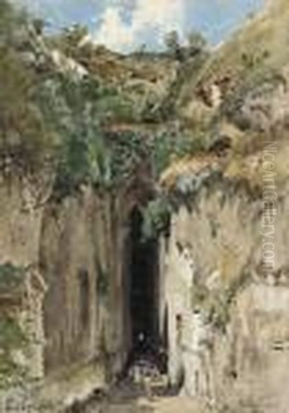 The Caves At Posillipo Oil Painting by Ascan Lutteroth