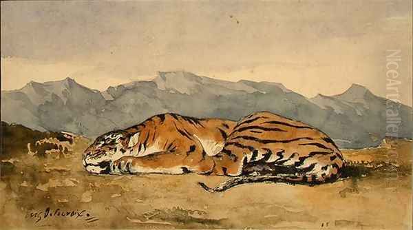 Tiger Oil Painting by Eugene Delacroix