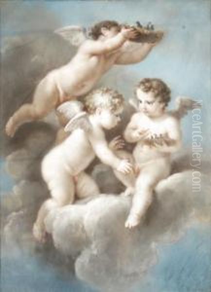 Cherubs With Bird's Nests Oil Painting by Charles Augustus Henry Lutyens