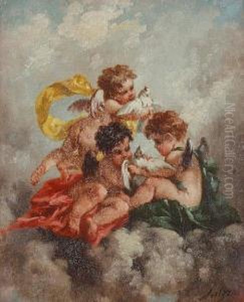 A Group Of Three Putti Oil Painting by Charles Augustus Henry Lutyens