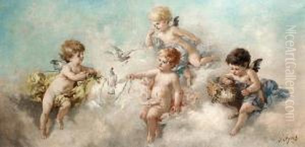 Putti On A Cloud Oil Painting by Charles Augustus Henry Lutyens